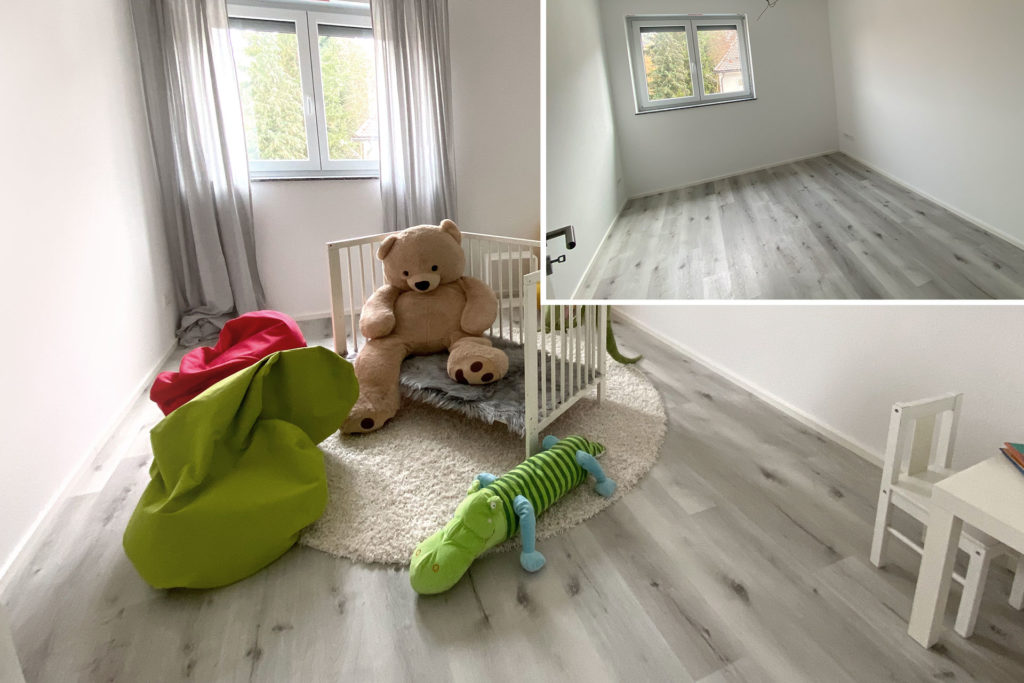 Kinderzimmer, Babyzimmer, Bett, großer Bär, Kuscheltier, gemütlich staging